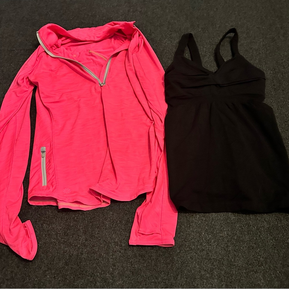 Athleta Pink Half Zip-Up and Black Tank Top